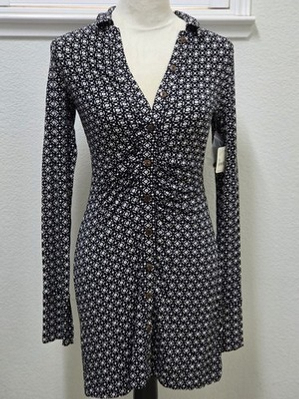 NWT Free People XS Black & White Floral Button Front Mini Dress MSRP $128